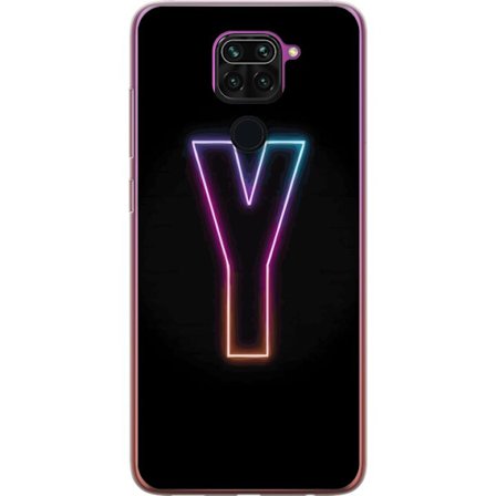Yhteensopiva Puhelinkuori Xiaomi Xiaomi Redmi Note 9 Minimalistinen neonkirjain Y värinvaihtuvassa valossa mustaa taustaa vasten