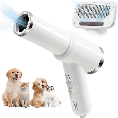Hårføner for hund, bærbar, stillegående 2-i-1 kjæledyrhårføner med børste for pelsstell, justerbar temperatur, hårføner for små kjæledyr