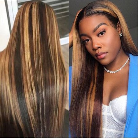Highlights Ombre Blonde Paryk til Kvinder Syntetisk Langt Lige Hår