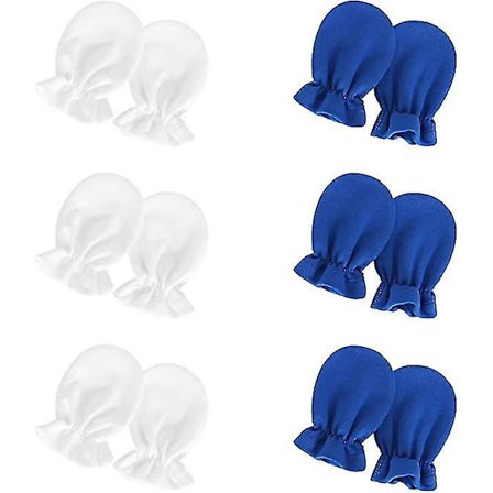 6 paria vastasyntyneen puuvillakintaita, vauvan pehmeät käsineet, vauvan naarmuuntumattomat lapaset (valkoinen, kuninkaallinen sininen, yksi koko)