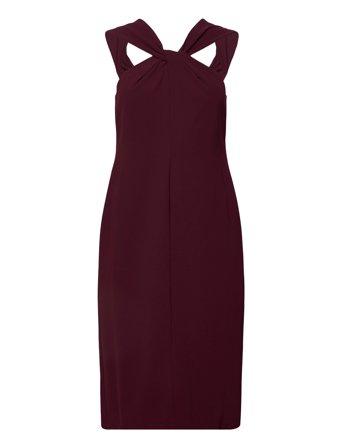 Lauren Ralph Lauren Twist-Front Crepe Cocktail Dress - Burgundy - 36