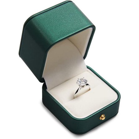 ING Smuk ringæske lavet af højkvalitets læder til frieri smykker, sort-grøn