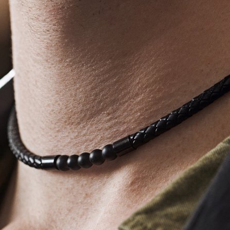 Tenvis | Collana in pelle e onice nera da 5 mm per uomini - Collane in pelle