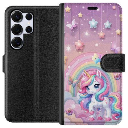 Kompatibel Tegnebogsetui til Samsung Galaxy S25 Ultra Magisk enhjørning med regnbue manke, stjerner og sommerfugle mod en pastelfarvet himmel med skye