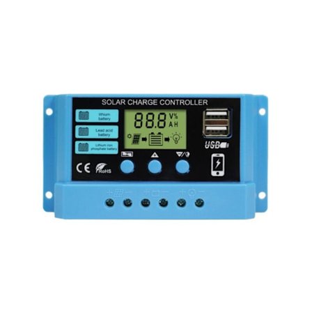 30A Laderegulator 12V/24V Intelligent Solar Panel Laderegulator med LCD-skjerm og 5V/2A USB-port Egnet for ulike batterityper E