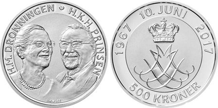 Danmark 2017 - Guldbryllup - 500 kr. sølvmønt