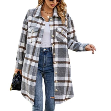 Dam Cardigan Jacka Rutig Lapel Neck Med Fickor Överrockar