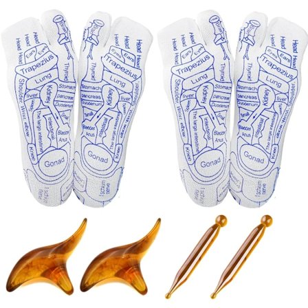 2x massage sokker, refleksologi sokker sæt, bomuld fod refleksologi sokker, trykpunkt sokker, massagepind