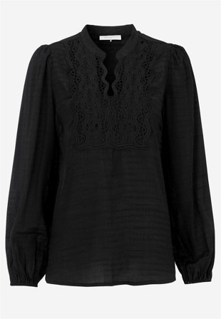 Freequent - Skir bluse med broderi i svart for damer i størrelse S (38) - Cellbes