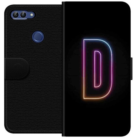 Kompatibel Tegnebogsetui til Huawei Huawei P smart Minimalistisk neonbogstav D i farveskiftende lys mod sort baggrund i moderne digital design