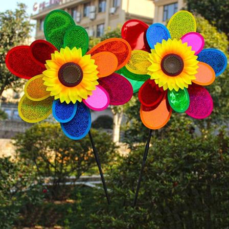 Dobbeltlags farverig solsikkevindmølle til børn DIY udendørs legetøj Multicolor One Size