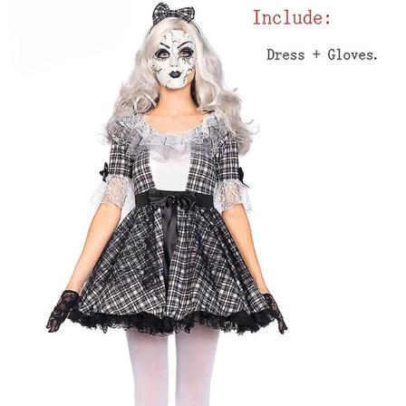 Halloweenklänningar Dam Färgglada Crazy Evil Clown Kostym Voodoo Doll Zombie Outfit Cosplay Carnival Halloween Fancy Party Dress High Quality Black