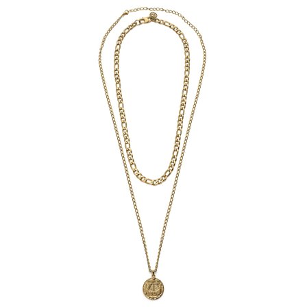 Set de 2 colliers assortis : chaîne Figaro dorée et pièce de monnaie Viking pour hommes - Chaînes en acier - pour Hommes - Trendhim