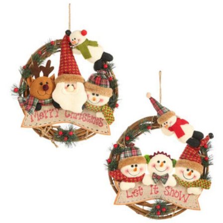 2 stk. serie julekrans juledukker dørdekoration vedhæng krans juleferie dekoration