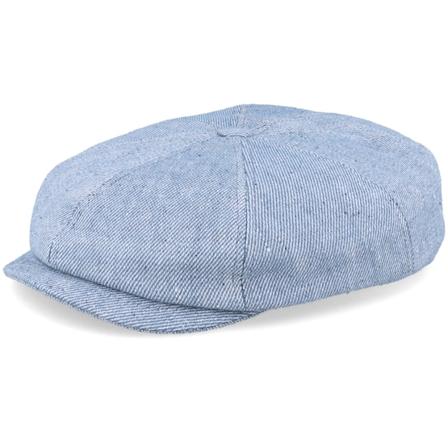 MJM Hats - Blue Line Brett Linen Mix Light Blue Flat Cap Flatcap Blue Cap - @ Hatstore