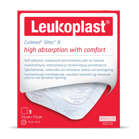 Leukoplast Cutimed Siltec Skumbandasje, 7.5 cm x 7.5 cm, 3 stk.