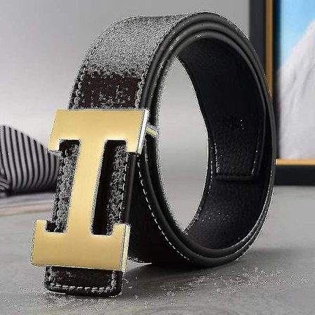 Ny Stil Business Fritid Ægte Pu Læder H Glat Spænde Litchi Korn Bælte Til Mænd V (FMY)