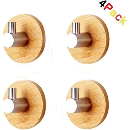 Liimautuva Koukku Seinäkoukku Bambu Ja Ruostumaton Teräs Itseliimautuva Koukku Kylpyhuone Keittiö Toimisto Ovi, 4 Kpl