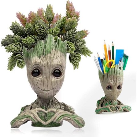 Groot Blomkruka Blomkruka Seriefigur Figurer Söta Modell, Groot Suckulent Kruka Söta Gröna Växter Blomkruka med Hål Pennkruka Bästa Gåvor