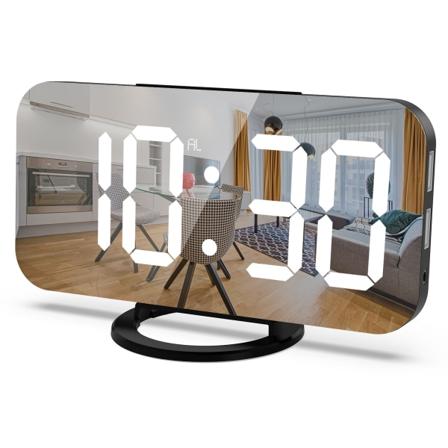 Digital väckarklocka, stor speglad LED-display, med USB-laddare