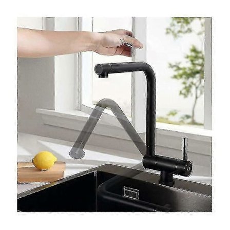 Musta keittiöhana, ikkunan alle vedettävä keittiöhana, joustava 90° kokoontaitettava / 360° kääntyvä / 360° pyörivä juoksuputki, musta hana, 