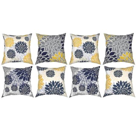 8x Överkastkuddfodral 18x18 Tum Marinblå Guld Överdimensionerad Blomma Geometri Kvadratisk Kuddfodral