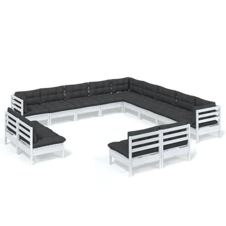 Vidaxl Loungegrupp Med Dynor 13 Delar Vit Massiv Furu Vit