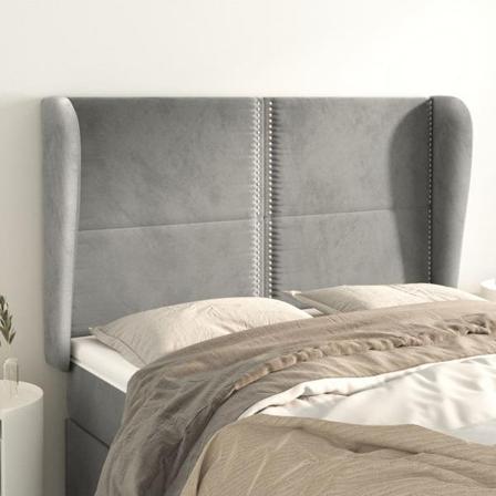 Vidaxl Huvudgavel Med Kanter Ljusgrå 147x23x118/128 Cm Sammet Grå