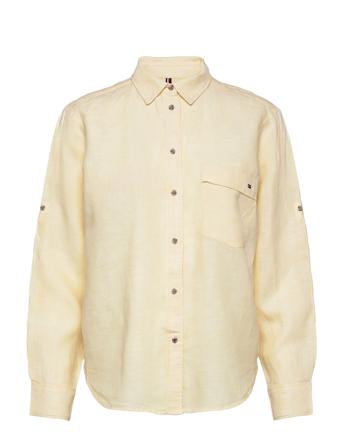 Linen N Relaxed Long Shirt Ls Cream Tommy Hilfiger