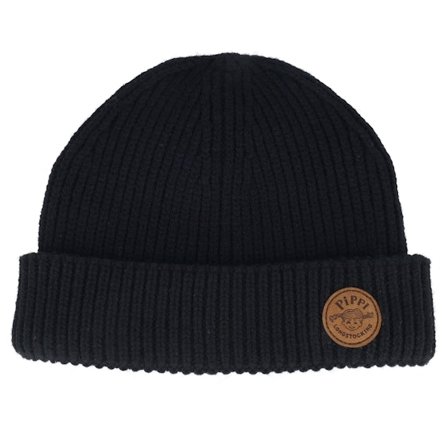 Pippi Långstrump - Svart shortbeanie Beanie - "Brown Logo Black Fisherman Beanie " @ Hatstore