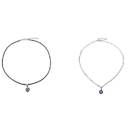 2 stk. Djevelens Øye Halskjede Personlighet Ondt Øye Anheng Svart Kort Halskjede Vokset Snor Kragebenskjede