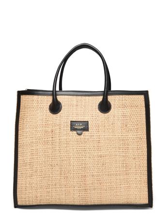 Alfano Natural/Black Raffia/Vacchetta Bags Top Handle Bags Beige ATP Atelier