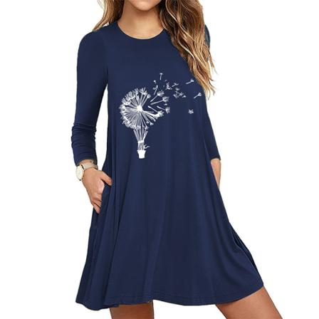 Kvinnor Print Kort Mini Med Fickor T Shirt Klänningar