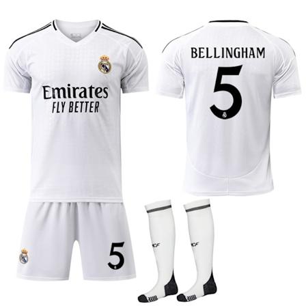 Real Madridin Kotipelipaita Lapsille ja Aikuisten 2024-2025, Sukat Mukana, Nro 5 Bellingham-Xin No.5 Bellingham L