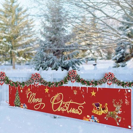 Stor God Jul Banner, Röd Buffelpläd med Snögubbe och Julgransmönster, 3 x 0,5 Meter, för Inomhus- och Utomhusdekoration
