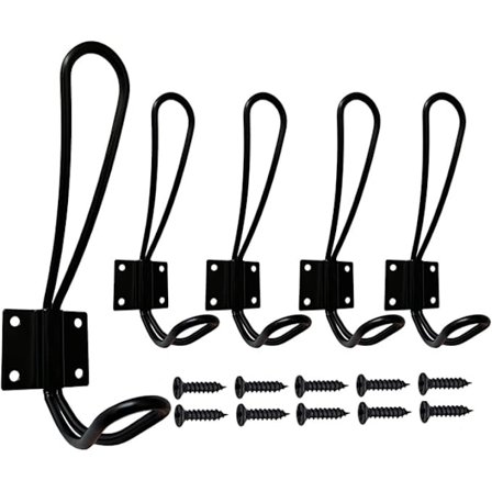 Väggmonterad Klädhängare Svart, 5 Delar Väggmonterade Klädkrokar och Hängare för Hem Retro Metall Kraftig Krok med Skruvar för Entré Badrum Toalett