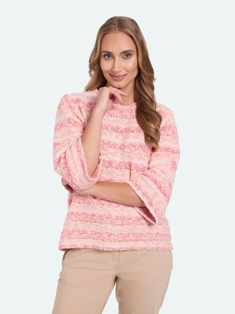 SIGNATURE - 3/4 Ærmet Strik - Koral Mix - Stribet