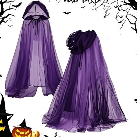 Halloween cosplay spøgelse cosplay hætte kappe død heks mesh lang kappe bal forestillingsdragt 1.5M (Lilla)-FA-