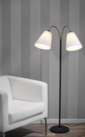 Aneta Lighting LJUSDAL golvlampe 2-arm svart/matt messing, 2xE27