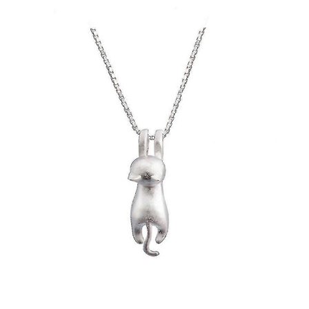 S925 Sterling Silver Katt Halsband Matt Silver Katt Hänge Nyckelbenshalsband WTU