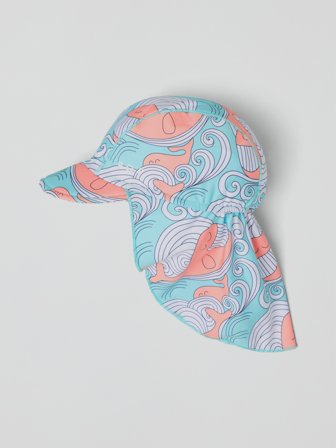 UV-caps med nakkebeskyttelse hvaler - 48|50 - barneklær - turquoise - Polarn O. Pyret