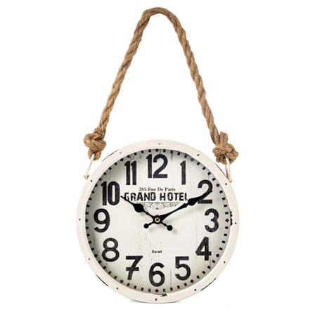 30cm Metall Retro Lanyard Tyst Väggklocka Batteridriven Handgjord Gårdshus Klocka Dekorativ för Vardagsrum/Kök/Sovrum/Badrum Vit