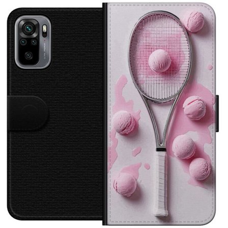 Kompatibel Tegnebogsetui til Xiaomi Xiaomi Redmi Note 10S Rosa glaskugler og tennisketsjer i et kreativt stillbillede med legende popfølelse og moder