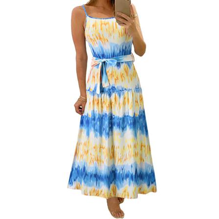 High Street Tie Dye Klänning Sexig Spaghetti Strap Long Summer Beac
