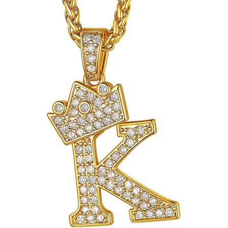 Krone Initial Bogstav Halskæde, acsergery 18k Guldbelagt Kubisk Zirkonia Cz Pave