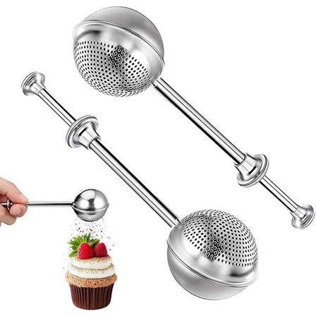 Tesilsett i rustfritt stål, 2 stk. Utvidbar skje for løs te og urtete, gjenbrukbar