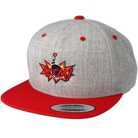 BOOM - Grey snapback Czapka Z Daszkiem - Boom Logo Grey/Red Snapback @ Hatstore