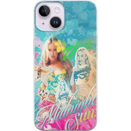 Kompatibel Mobilcover til Apple iPhone 15 Plus Eventyrverden med Steve, Creeper og dyr i farverig blokgrafik