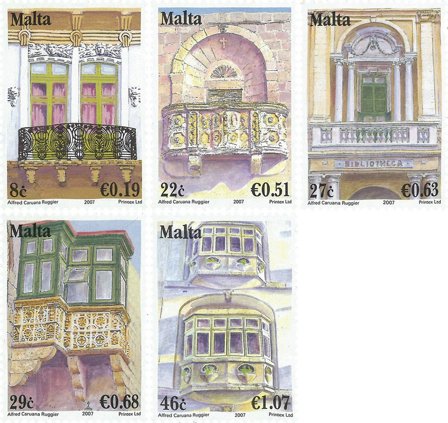 Malta - Balkon bygninger - Postfrisk sæt 5v