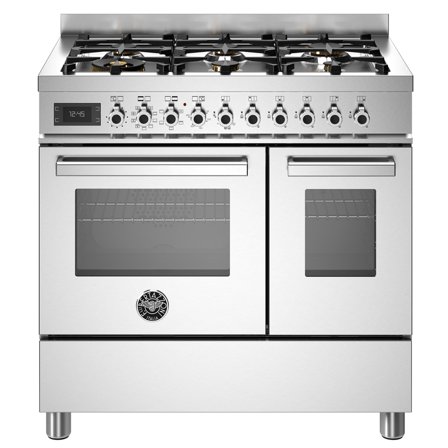 Bertazzoni PRO96L2EXT Professional Gasskomfyr med dobbelovn 90 cm, Rustfritt Stål